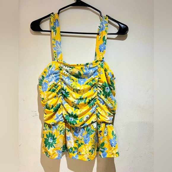 Floral Yellow and Blue Women's Top - Picture 1 of 2